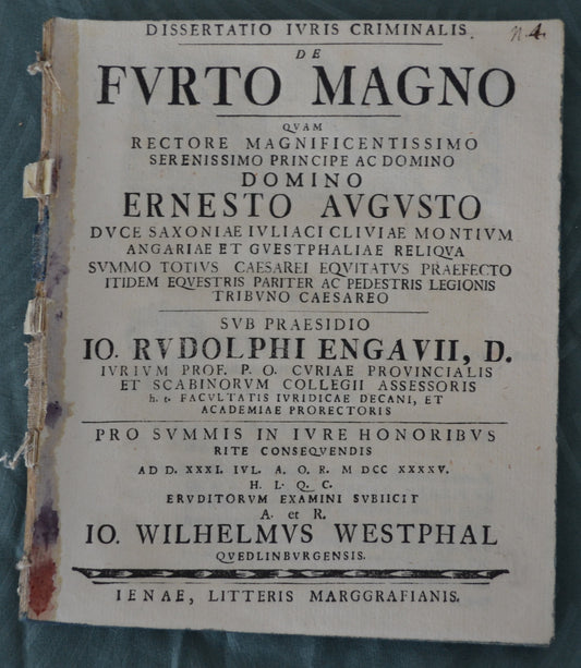 Dissertatio Ivris Criminalis de FUERTO MAGNO - 1745