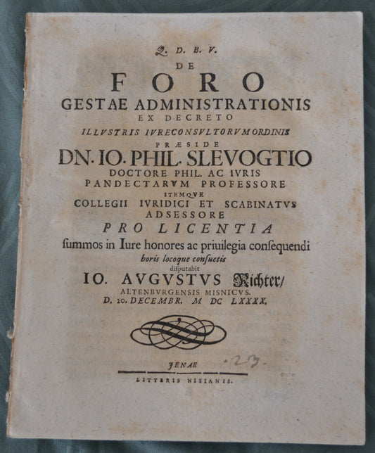 De Foro Gestae Administrationis - 1690
