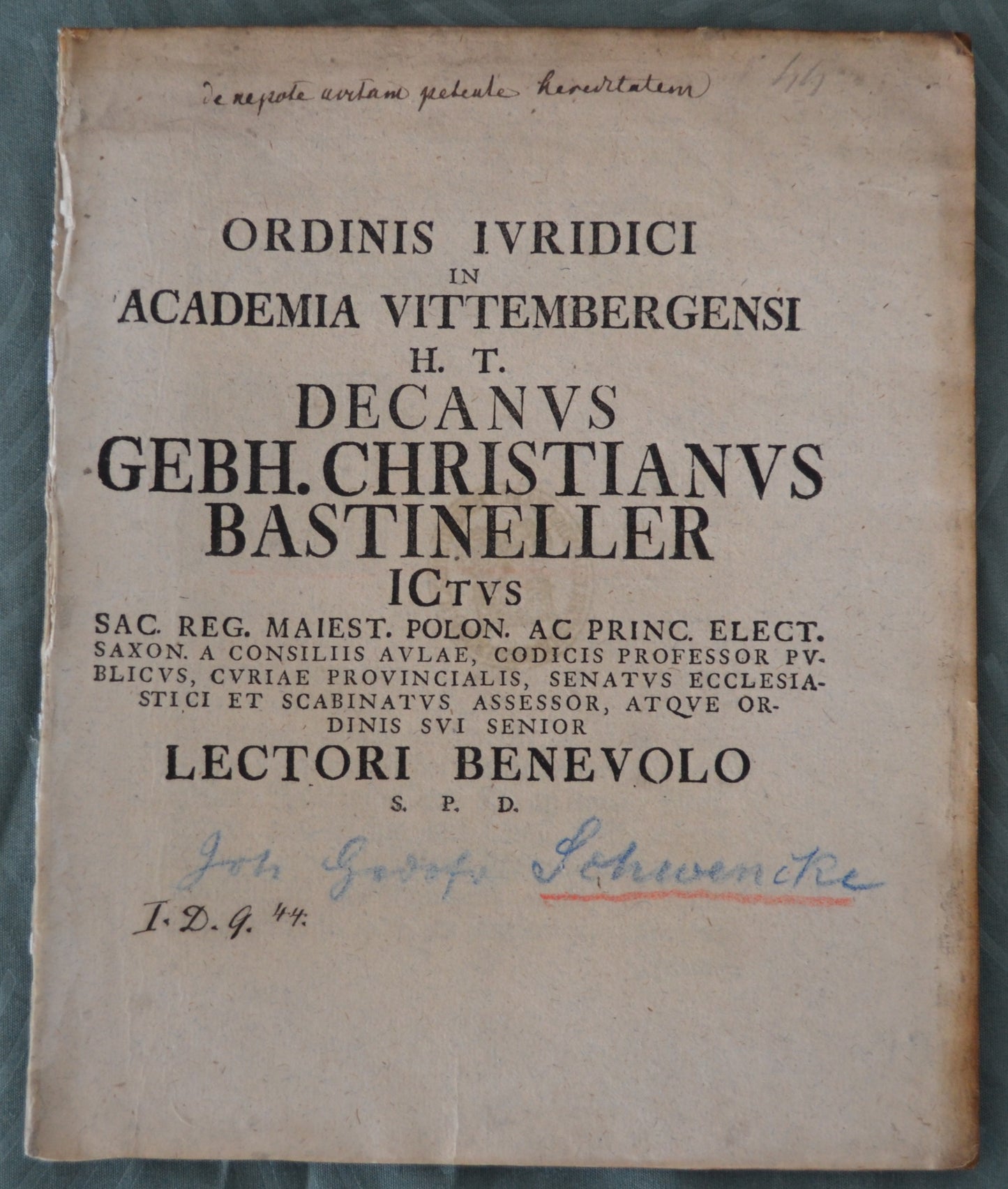 Ordinis iuridici in academia Vittembergensi - 1744