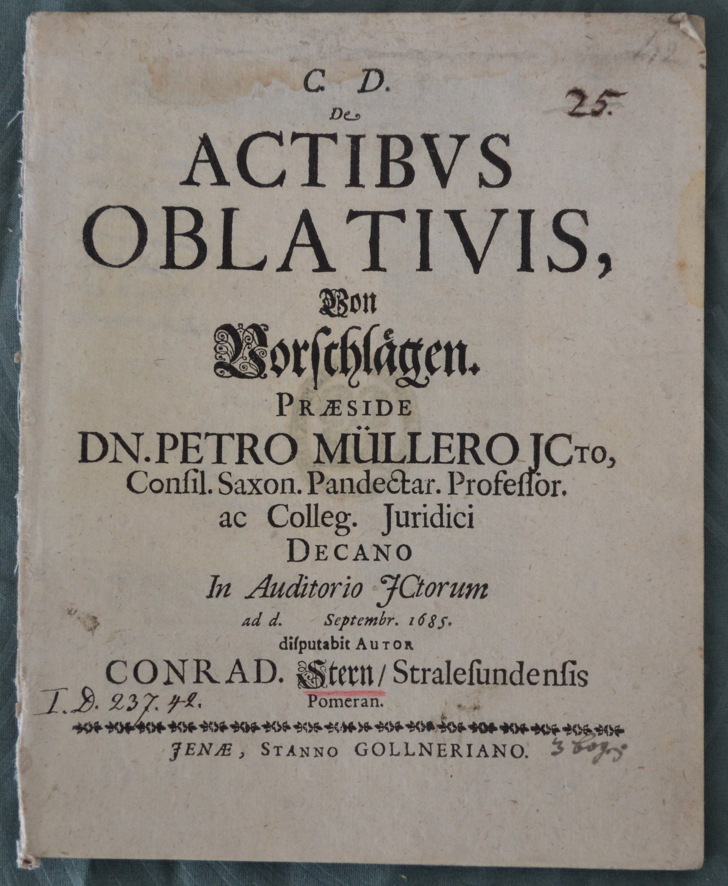 De ACTIBVS OBLATIVIS - 1685