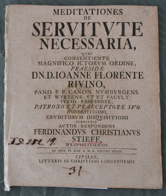 Meditationes de Servitvte Necessaria - 1734