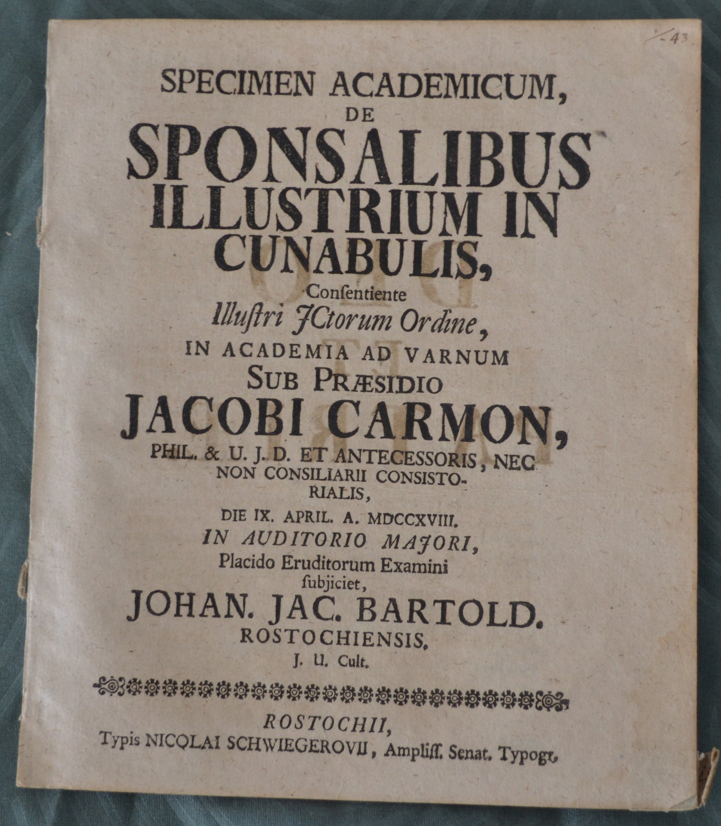 Sponsalibus Illustrium in Cunabulis - 1718
