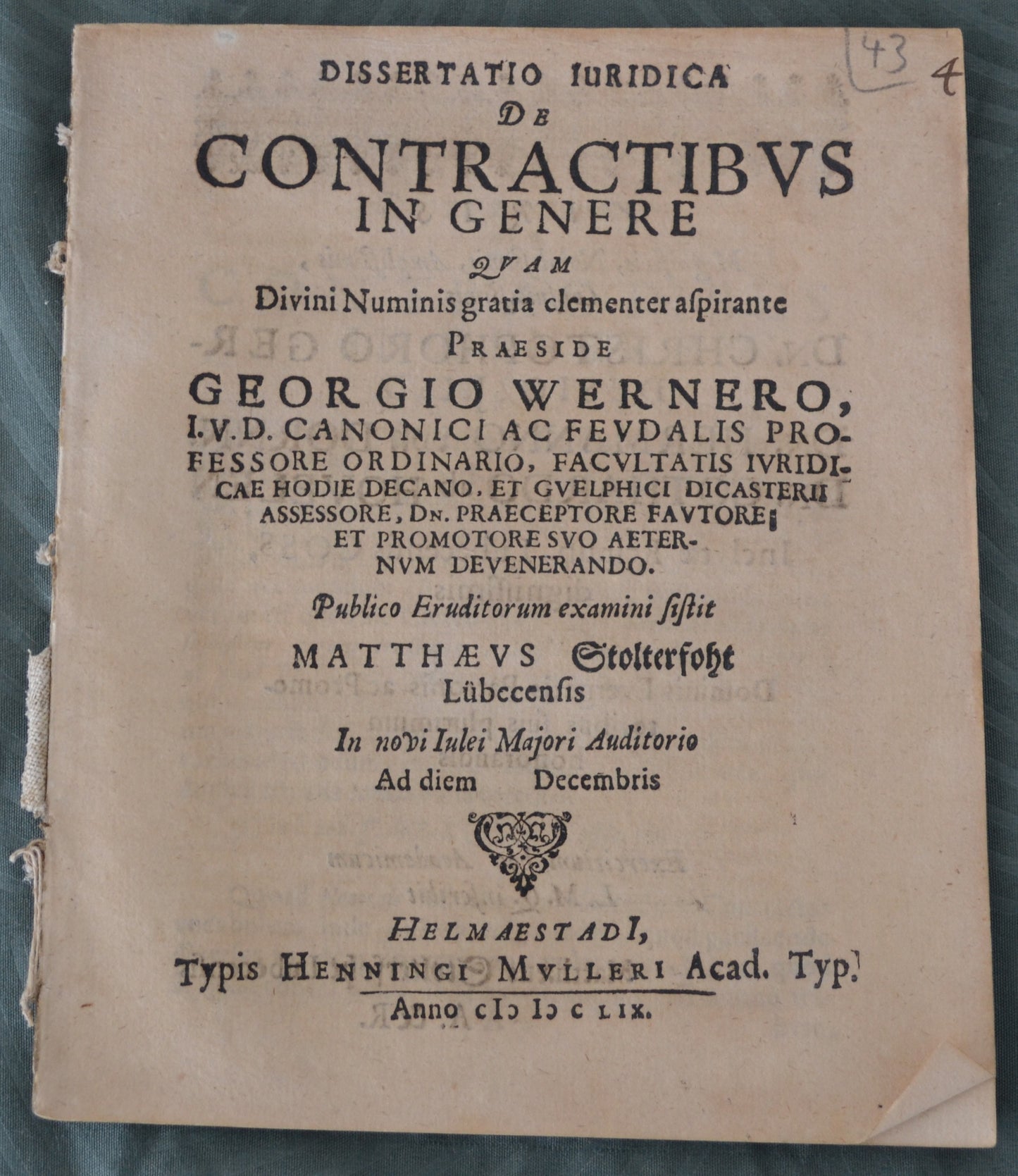 Dissertatio Juridica De Contractibus In Genere - 1659