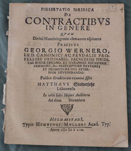 Dissertatio Juridica De Contractibus In Genere - 1659
