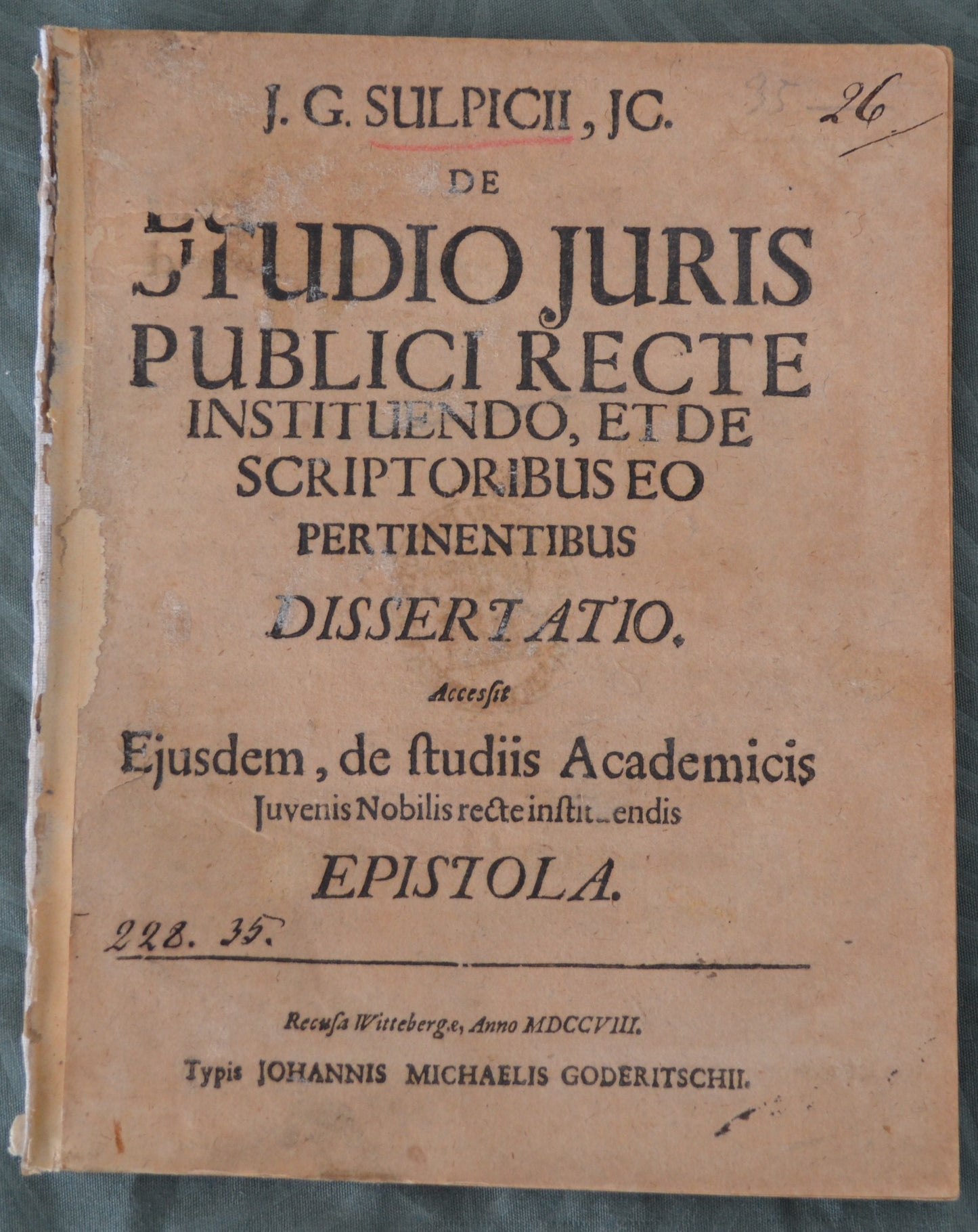 De Studio Juris Publici Recte Instituendo - 1708