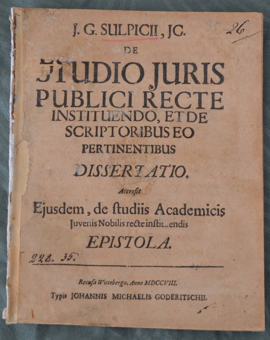 De Studio Juris Publici Recte Instituendo - 1708