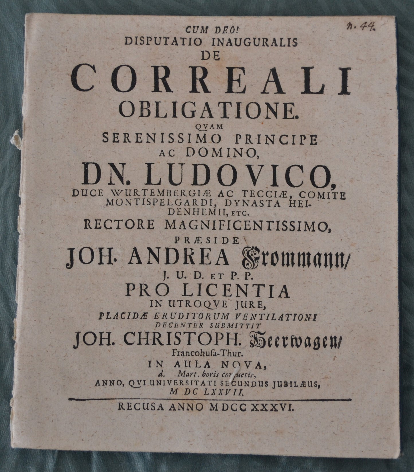 Disputatio Inauguralis de Correali Obligatione - 1736