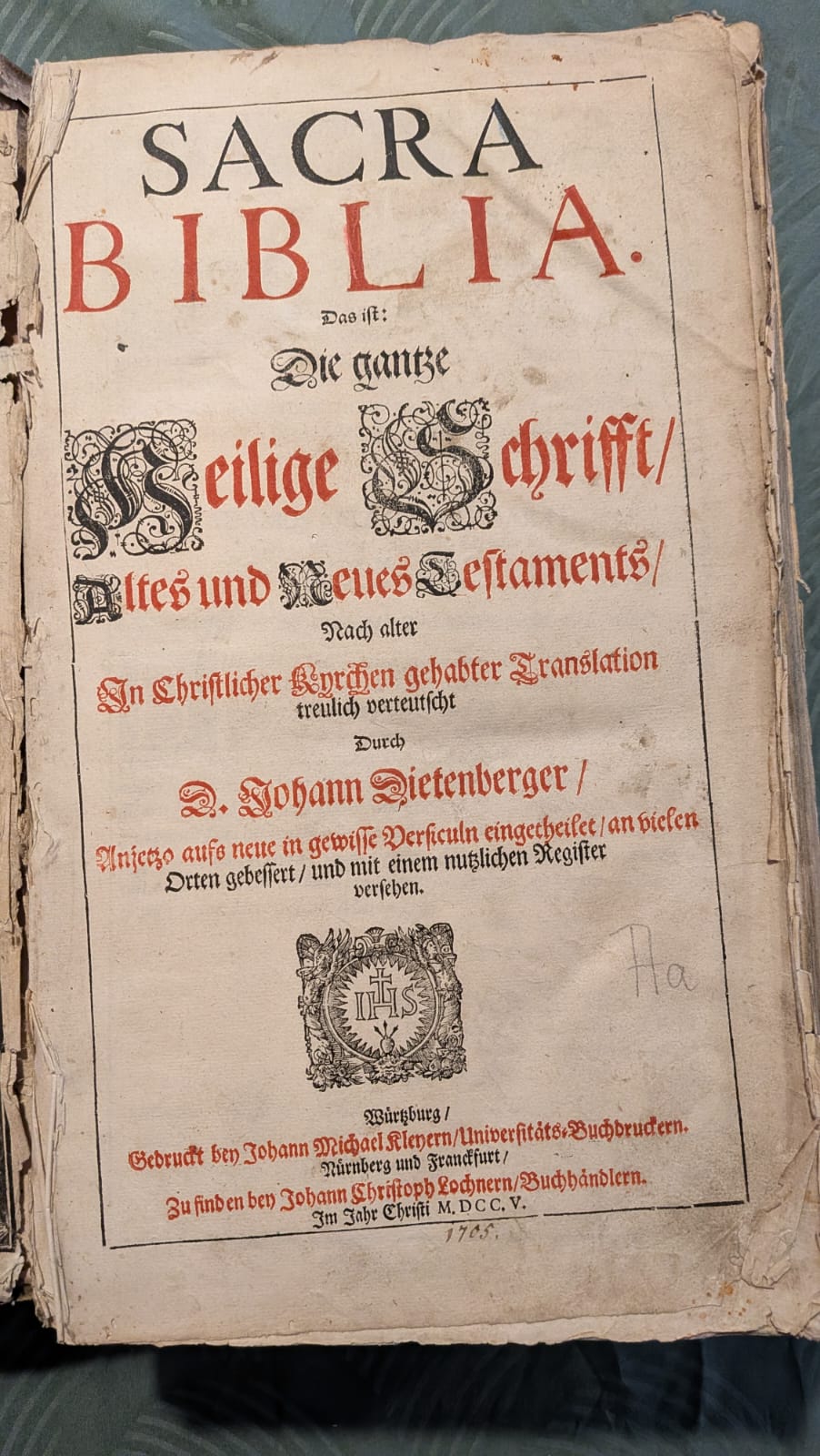 Sacra Biblia, Dietenberger Bibel, 1705
