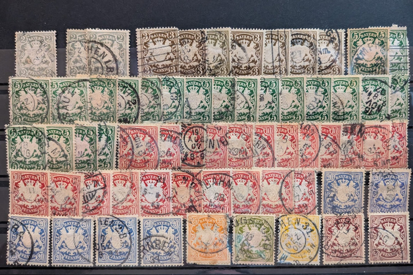 1888 bis 1900 - Briefmarken - Bayern - Staatswappen auf Ornament